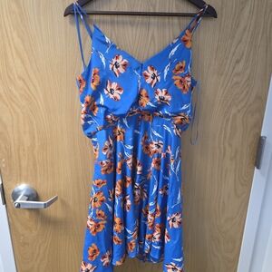 CeCe Vibrant Blue and Orange High Low Dress